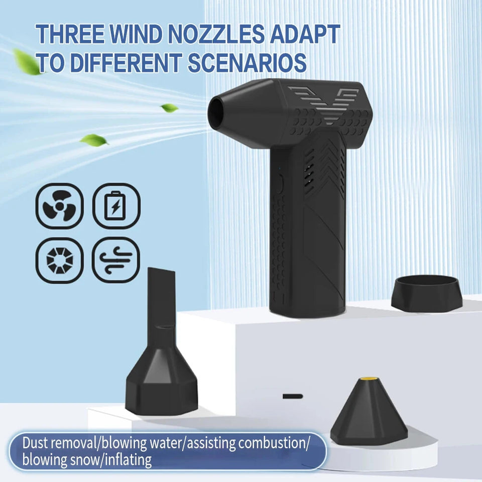Soplador de aire sin cable de turbina a alta velocidad 130,000RPM,batería de pico de 7500mAh,velocidad ajustable de 3,aspiradora portátil,carga USB para automóvil y hogar Negro
